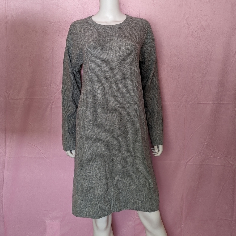 Gap Gray Knit Crew Neck Long Sleeve Knitted Mini Dress size Medium